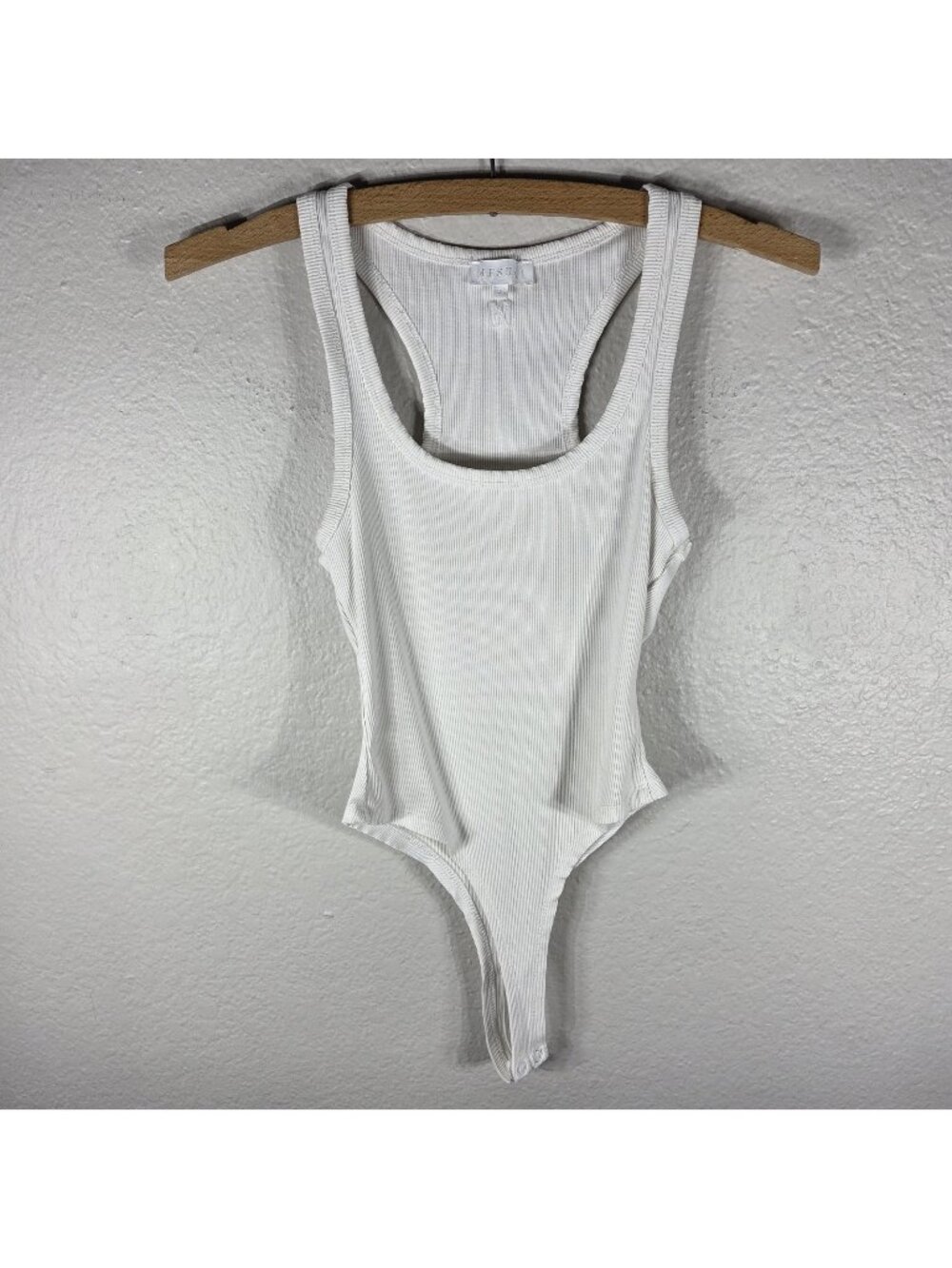 Meshki White Ribbed Racerback Bodysuit Size XS Stretch Sleeveless